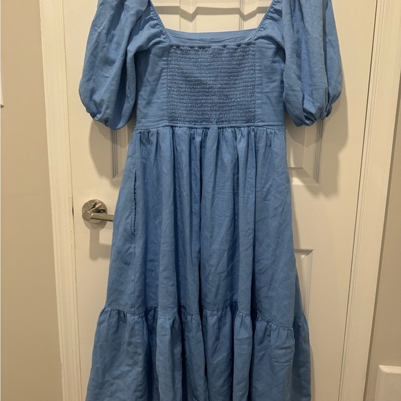 Abercrombie & Fitch Emerson Linen-Blend Puff Sleeve Midi Dress - Medium Tall NEW - Picture 4 of 5